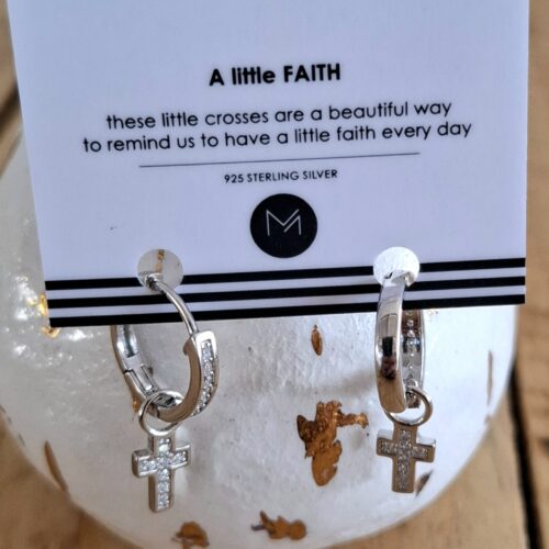 Silver earrings cross huggies