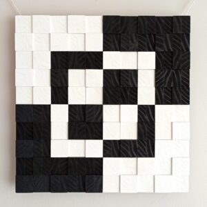 wooden wall art with minimalist modern design in black and white wooden tiles