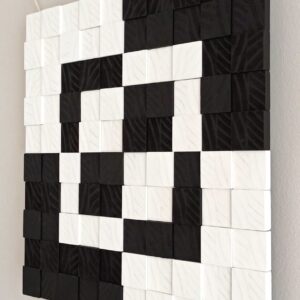wooden wall art with minimalist modern design in black and white wooden tiles